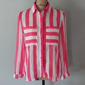 Lime Blue Pink an White Stripe Button Down